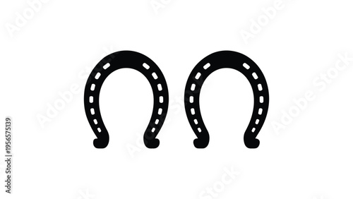 black horseshoe icon set flat illustration of two lucky horseshoes isolated on light background, symbol of luck fortune western object design