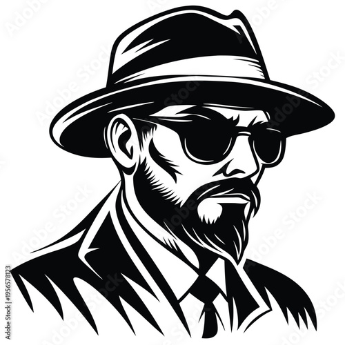 Monochrome portrait showcases a mature gentleman with a fedora and a striking beard