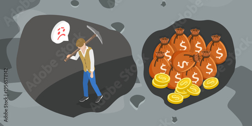 3D Isometric Flat Vector Illustration of Given Up, Do not Surrender Keep Trying Always