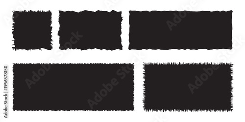 Jagged edge torn paper piece collage grunge cut out shapes vector illustration. Ripped paper abstract frame shape text box template collection. EPS 10.