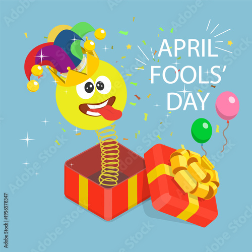 3D Isometric Flat Vector Illustration of April Fools Day, Funny Clown, Jester Head