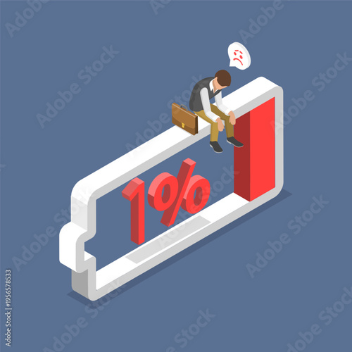 3D Isometric Flat Vector Illustration of Emotional Breakdown, Exhausted Professional Contemplating On Drained Energy Levels