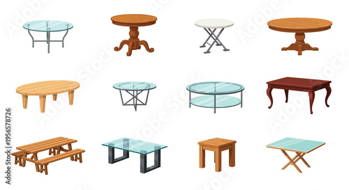 Collection of various small tables in different styles and materials