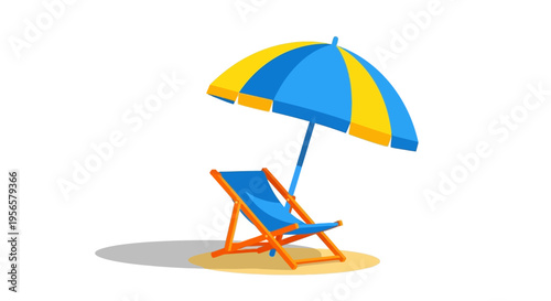 Beach chair and umbrella vector illustration for summer vacation and travel designs