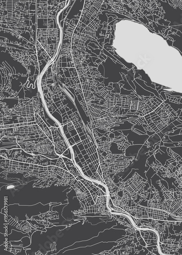 Detailed monochrome сity map Tbilisi the capital and largest city of Georgia, urban plan, vector illustration