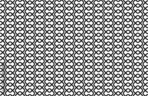 Seamless black and white geometric pattern composed of vertically repeating, interconnected rounded rhombus shapes vector design