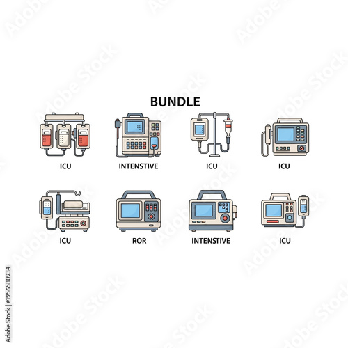 Medical Patient Monitoring Equipment Device Bundle Vector Set