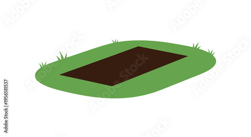 A freshly dug rectangular hole in green grass featuring a dark jagged silhouette high quality professional detailed modern elegant stylish clean