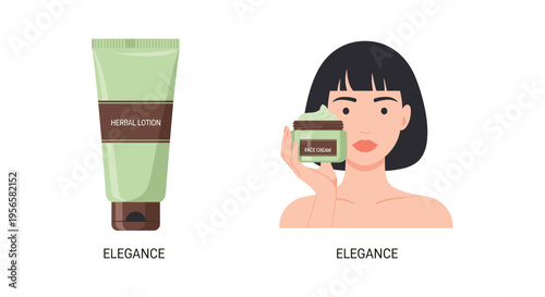 Woman applying green cream tube in elegant minimalist style with soft natural lighting for skincare advertising