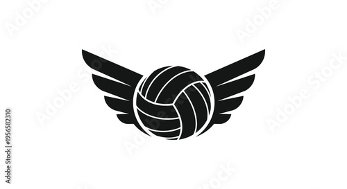 A black winged volleyball design with a circular shape embodying sport and freedom presented as a silhouette high quality professional detailed