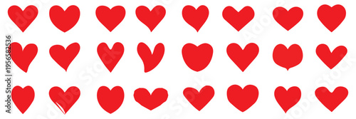 Collection of red love heart icons. Big set of red hearts. Heart shape icon in drawing, , outline, , scribble and hand drawn. Symbol of love.with white background EPS10