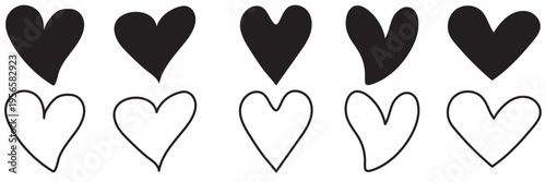 Set of hearts in black and red color, Red heart icons set vector,  hearts of different shapes for web. Heart collection.with white background eps10