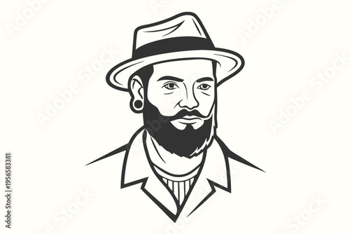 Serious stylish hipster with fedora and modern beard shows confidence and unique style