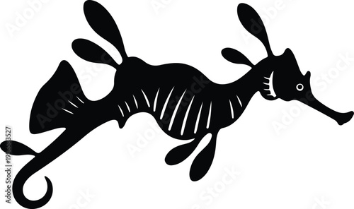Vector silhouette profile of a leafy seadragon sea creature aquatic design