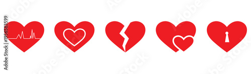 Set of hearts in red color, heart icons set vector, set of hearts different shapes for design. Heart collection. Vector art. Heart, love, romance hearts. Vector icons. with white background EPS10