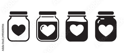 Glass Jars Containing Heart Symbols, Representing Love, Care, and Donation Concepts.