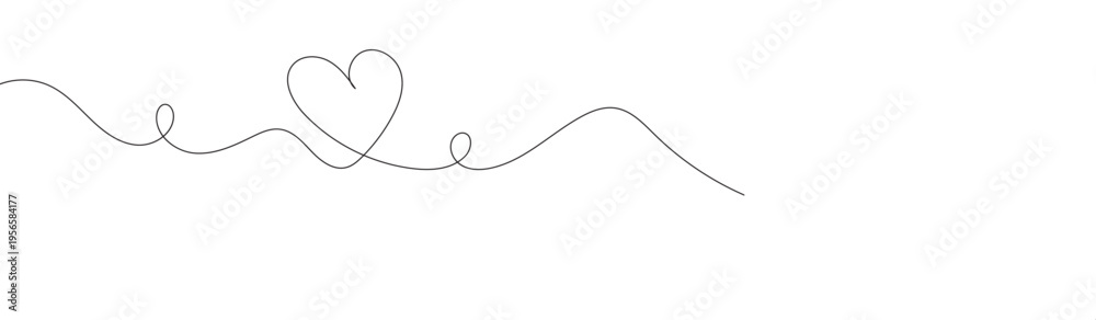 Obraz premium Heart line drawing ribbon in vector doodle sketch. One Continuous line drawing of two hearts with love signs. Love Minimalist Contour Art with white background EPS10