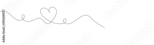 Heart line drawing ribbon in vector doodle sketch. One Continuous line drawing of two hearts with love signs. Love Minimalist Contour Art with white background EPS10