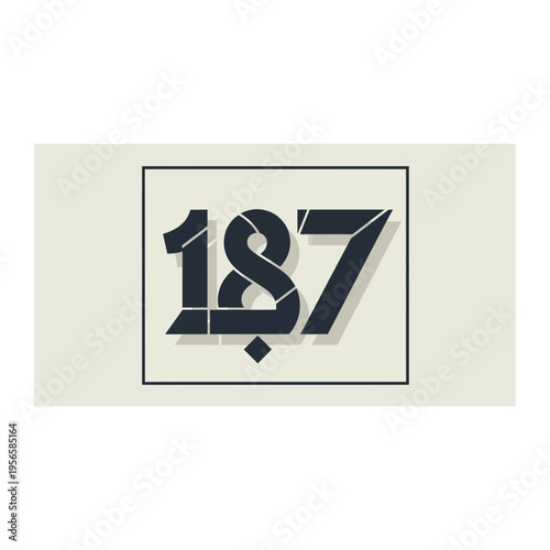 Gothic Arabic Numeral 187 Design in a Square Frame