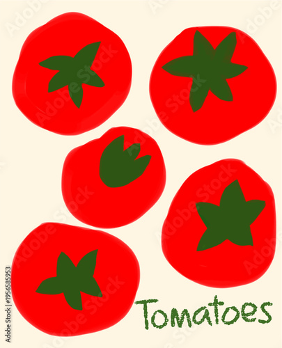 Hand drawn five Red Tomatoes Illustration