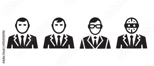 Diverse Businessmen Icons. Team, Individuality, and Security Concerns in Corporate Environment