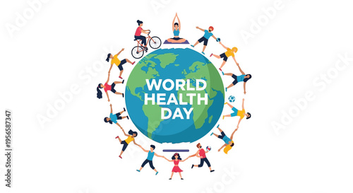 People engaging in healthy activities around a globe for world health day