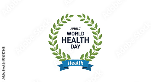 World health day emblem with a laurel wreath and blue ribbon