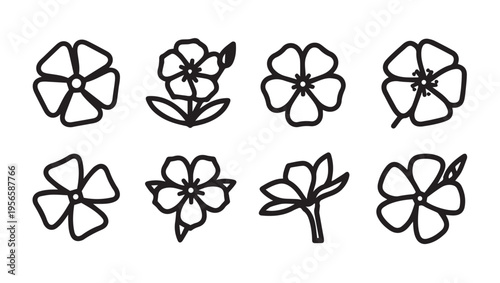 Collection of Simple Outline Flowers Isolated on White Background Minimalist Floral Icons