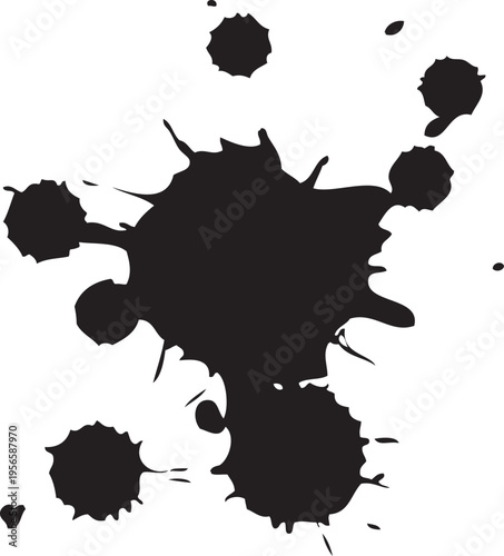 Black ink blot vector illustration with splatter and stain elements