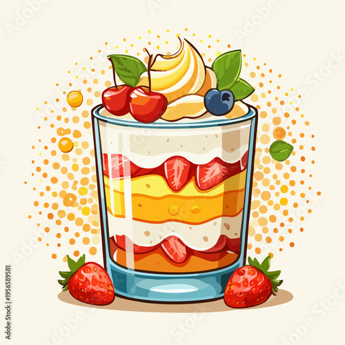 Schichtdessert im Glas mit Creme und Früchten