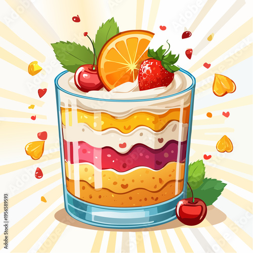 Schichtdessert im Glas mit Creme und Früchten