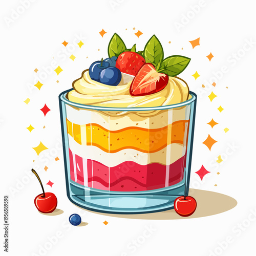 Schichtdessert im Glas mit Creme und Früchten