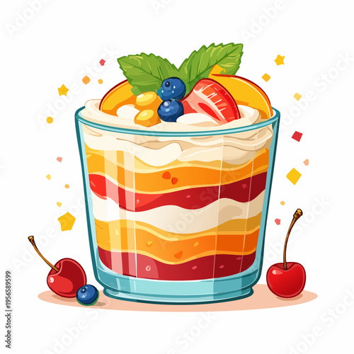 Schichtdessert im Glas mit Creme und Früchten