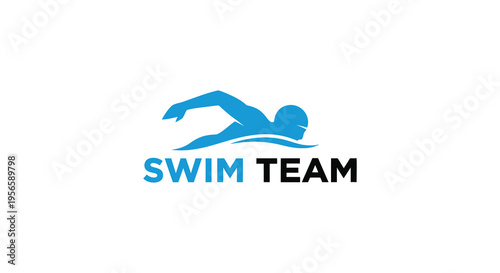 A dynamic logo depicting a swimmer in motion with accompanying text representing a swim team silhouette high quality professional detailed modern
