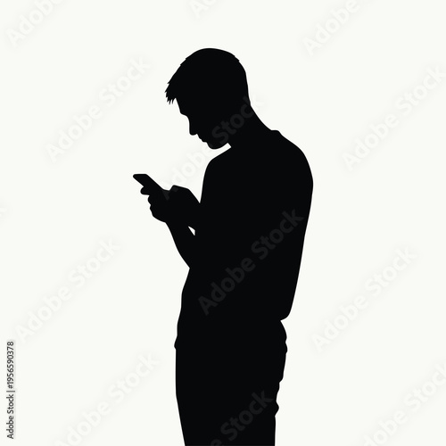 Modern vector illustration of a young person engrossed in their smartphone device