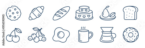 Collection of breakfast food and drink line cookie