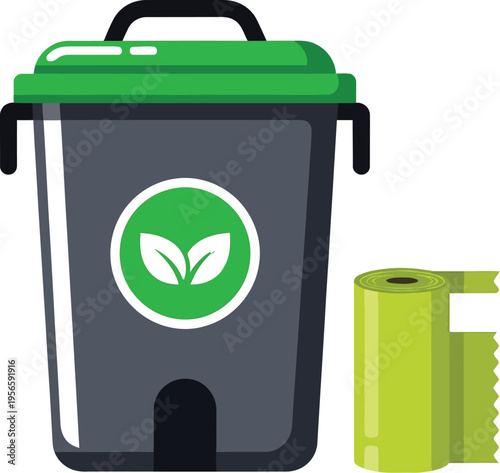 Recycling bin with biodegradable waste bag