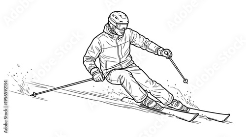 Man skiing down snowy mountain slope.