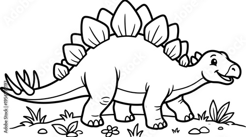 Stegosaurus Dinosaur Walking on Ground.