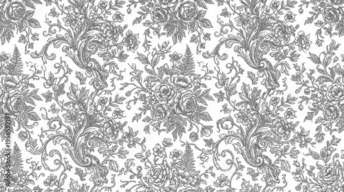 Damask Pattern Design Gray White.