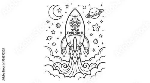 Rocket Ship Blasting Off Into Space.