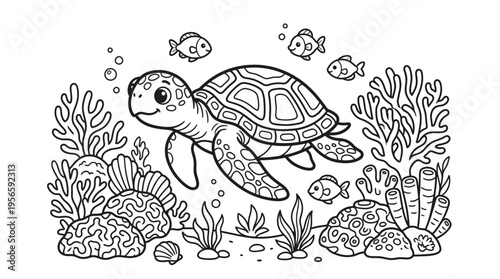 Turtle Swimming Underwater Ocean Sea Creature.