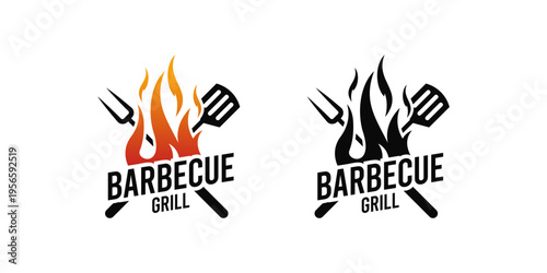BBQ grill logo design with flames barbecue grill