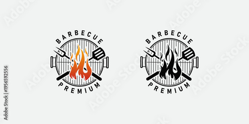 BBQ grill logo design with flames barbecue grill
