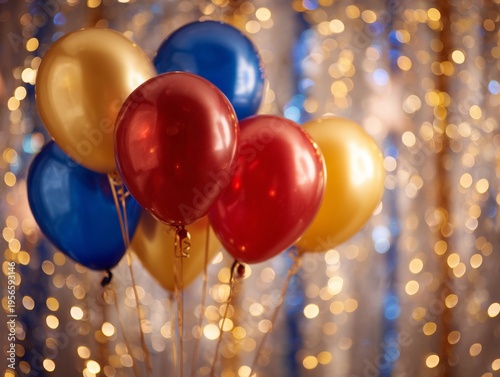 Colorful Balloons and Lights Decorate a Party Scene for a Celebration at Nigh...