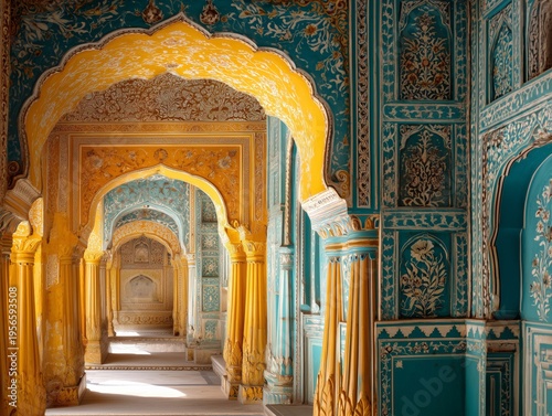 Colorful Arches in a Historic Palace With Intricate Designs in Jaipur During ...