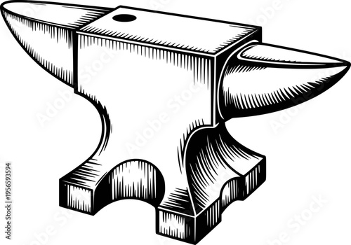 Black and white of a traditional blacksmith anvil with a horn and flat surface metalwork