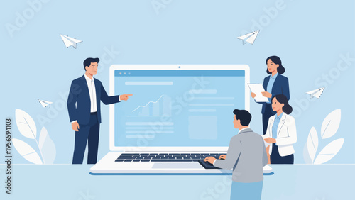 Business team with laptop and charts