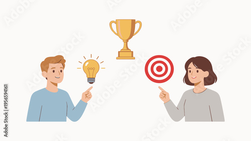 Two people pointing at icons