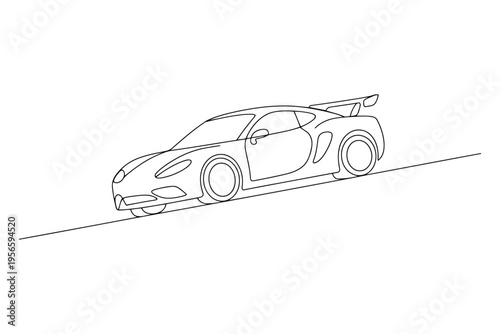 Minimalist black and white line of a sports car on an incline line minimalist monochrome